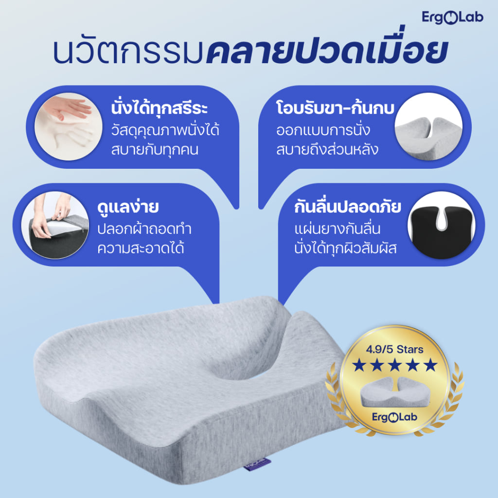 เบาะรองนั่ง ERGOLAB PRESSURE RELIEF SEAT CUSHION 48X40 ซม. สีเทา_4